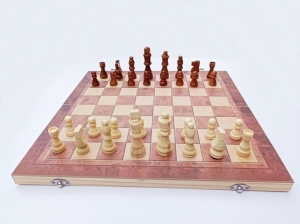 Игровой набор 3 в 1: шахматы, шашки, нарды с деревянными фигурами, большие