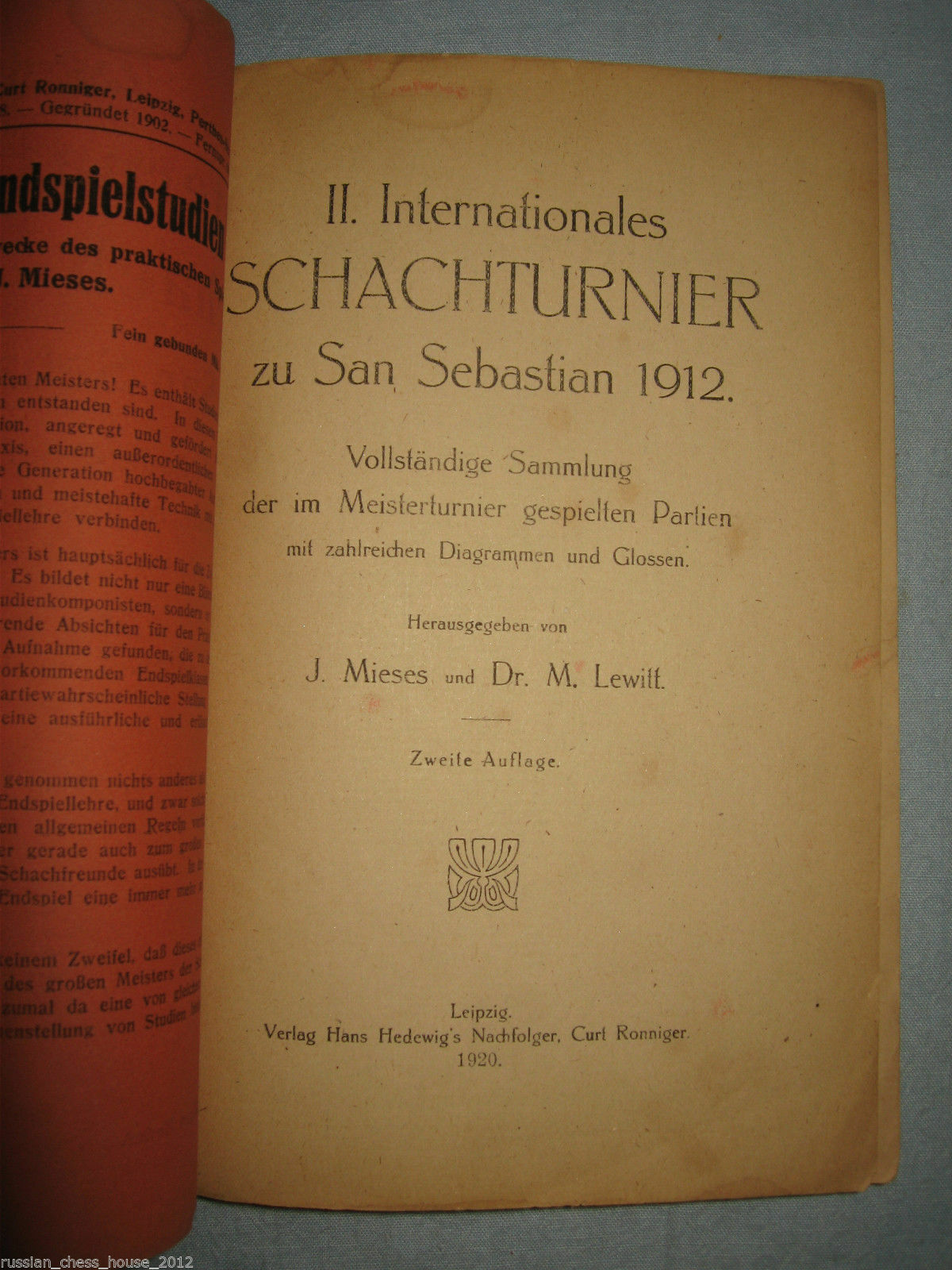10814.Antique German Chess Book. Internationales Schachturnier zu San Sebastian 1912