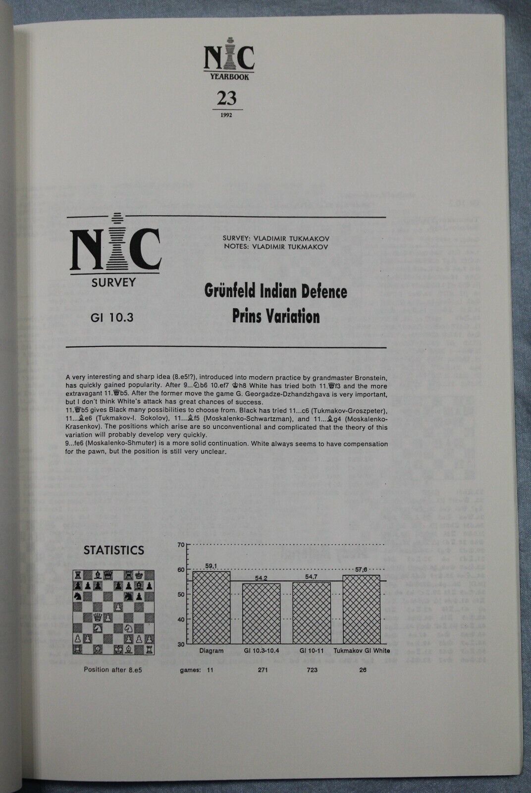 11074.Chess Book: Grunfeld Defence, Annotated games, Chess Informant&NIC Yearbook, 199