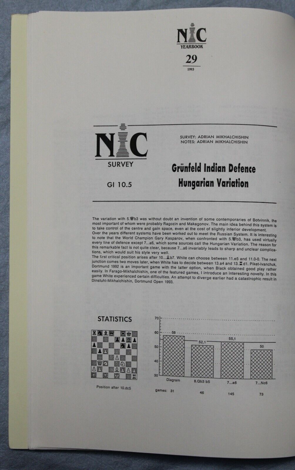 11074.Chess Book: Grunfeld Defence, Annotated games, Chess Informant&NIC Yearbook, 199