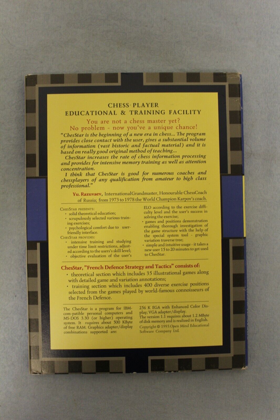11147.Chess Computer Program on Floppy Disk 3.5: French Defence. Boris Zlotnik. 1993