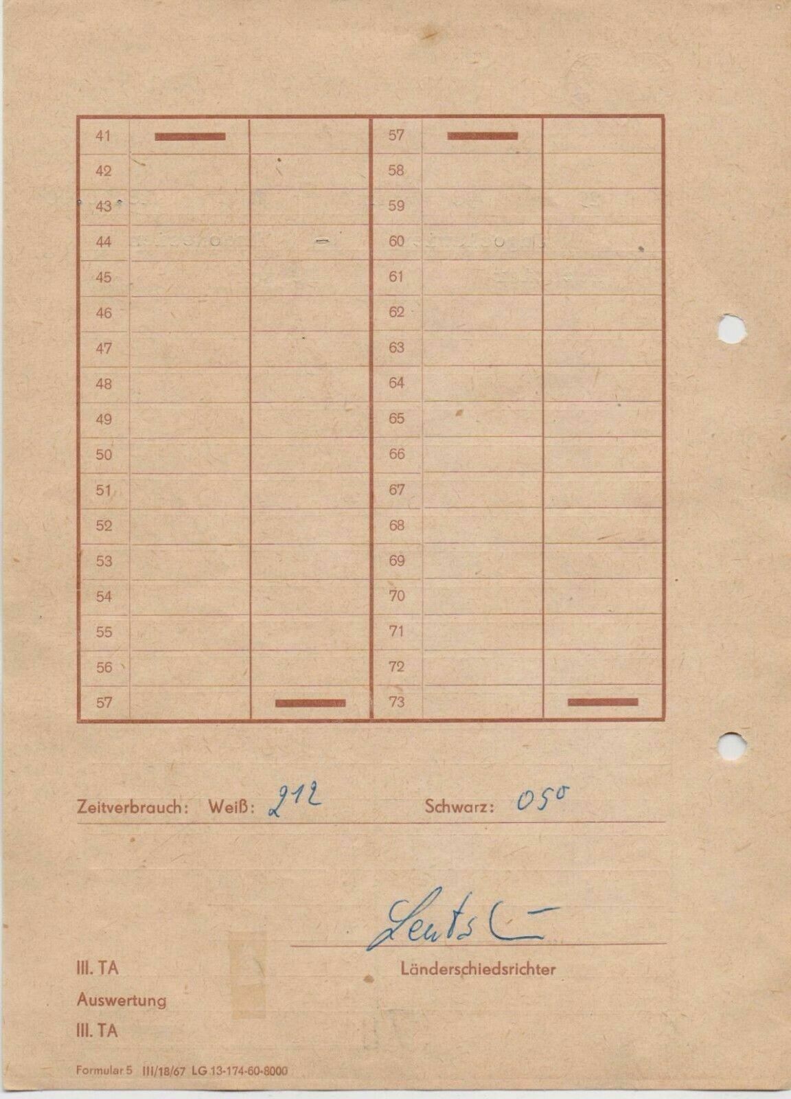 11213.Chess Scoresheet: Bachtiar  Bertok. XIV Schach Olympiade. Leipzig. 1960