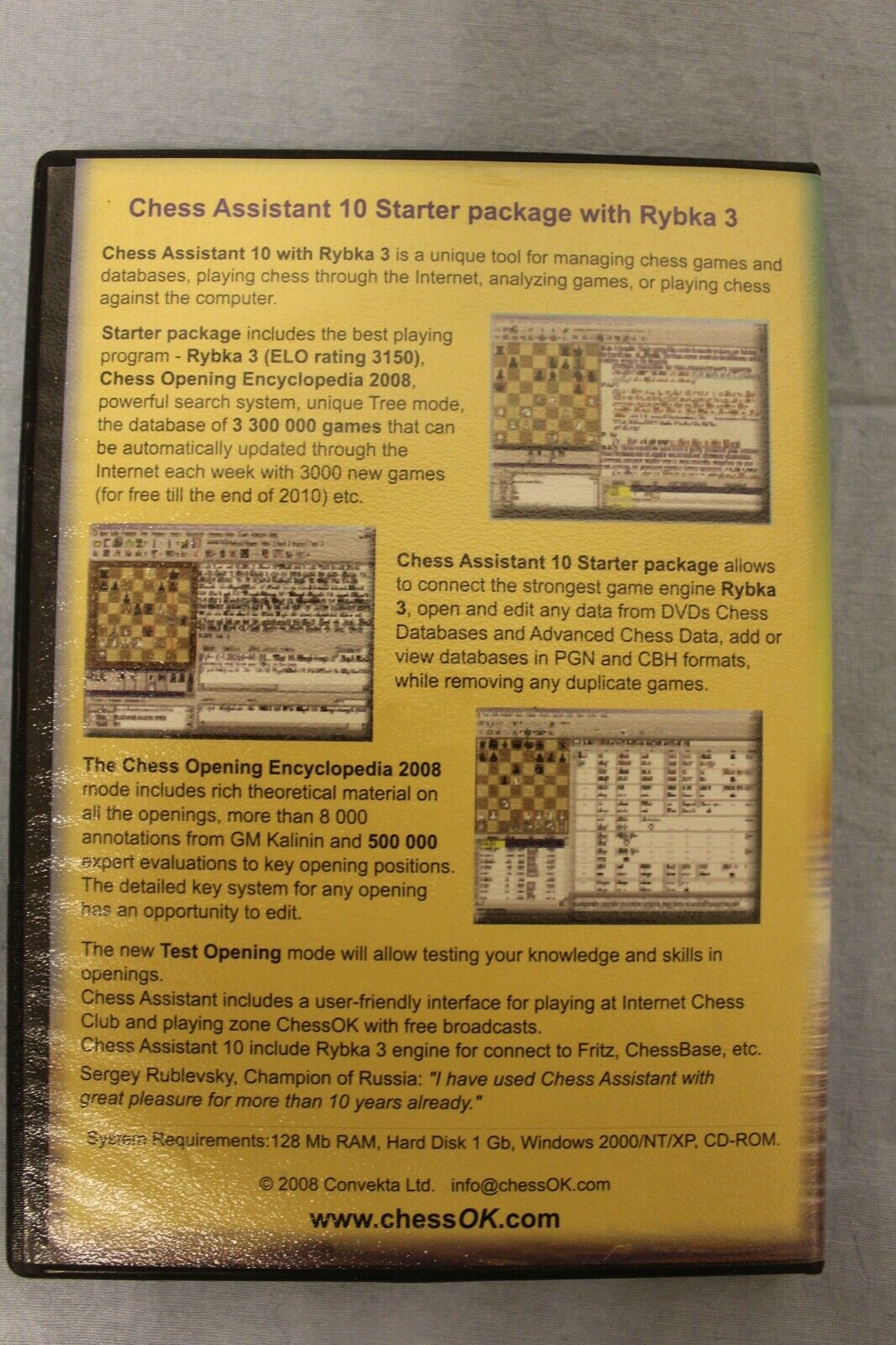 11255.Computer Program DVD: Chess Assistant 10 Starter package. Rybka 3. 2008