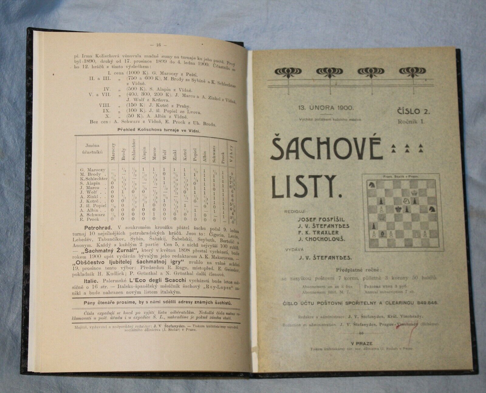 11264.Czech chess magazine:Sachove Listy. All issues.1900-1902.Baturinsky–Karpov lib.