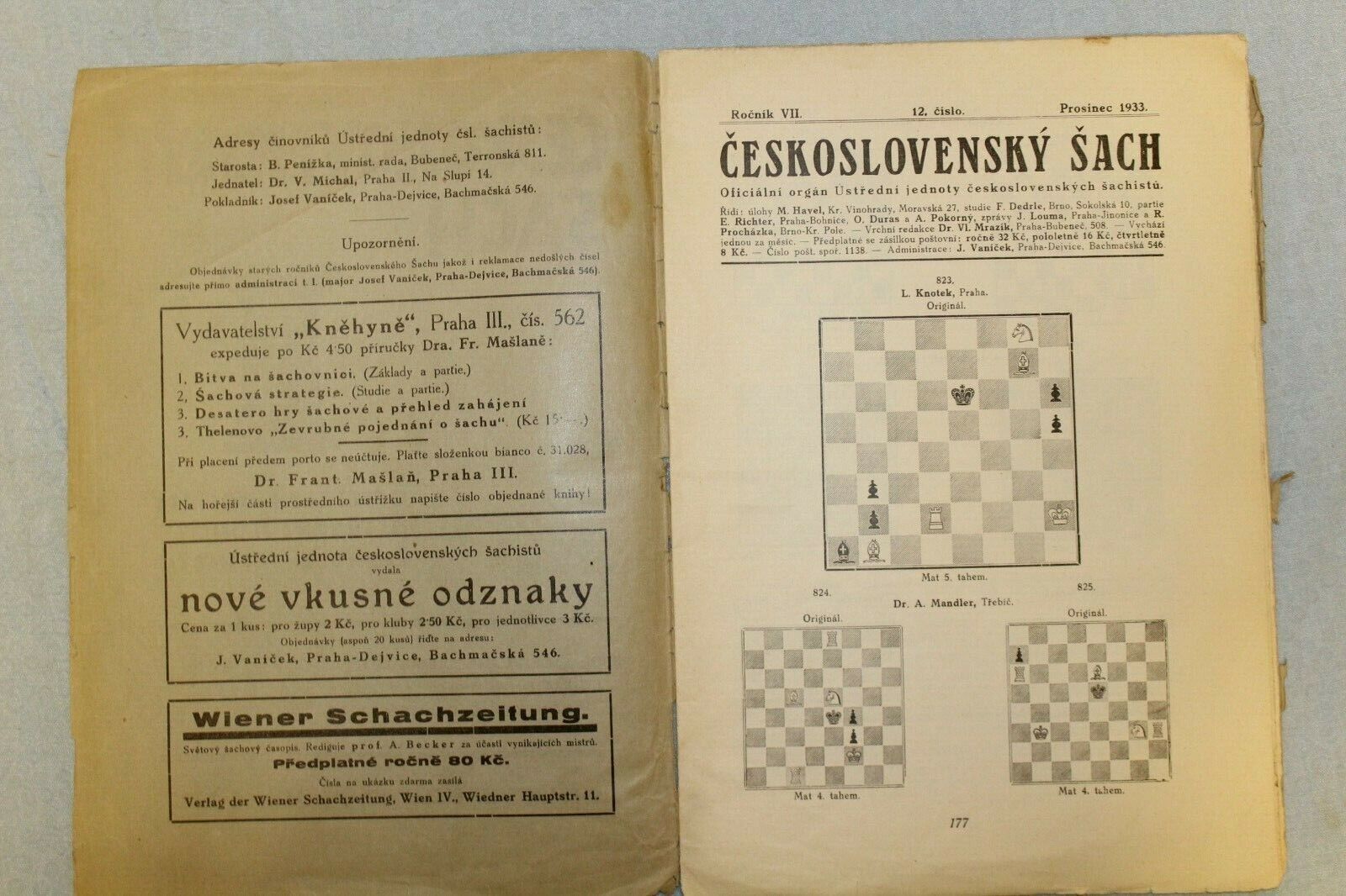 11265.Czechoslovak Chess Magazine: Ceskoslovensky Sach. 1933. 3 issues