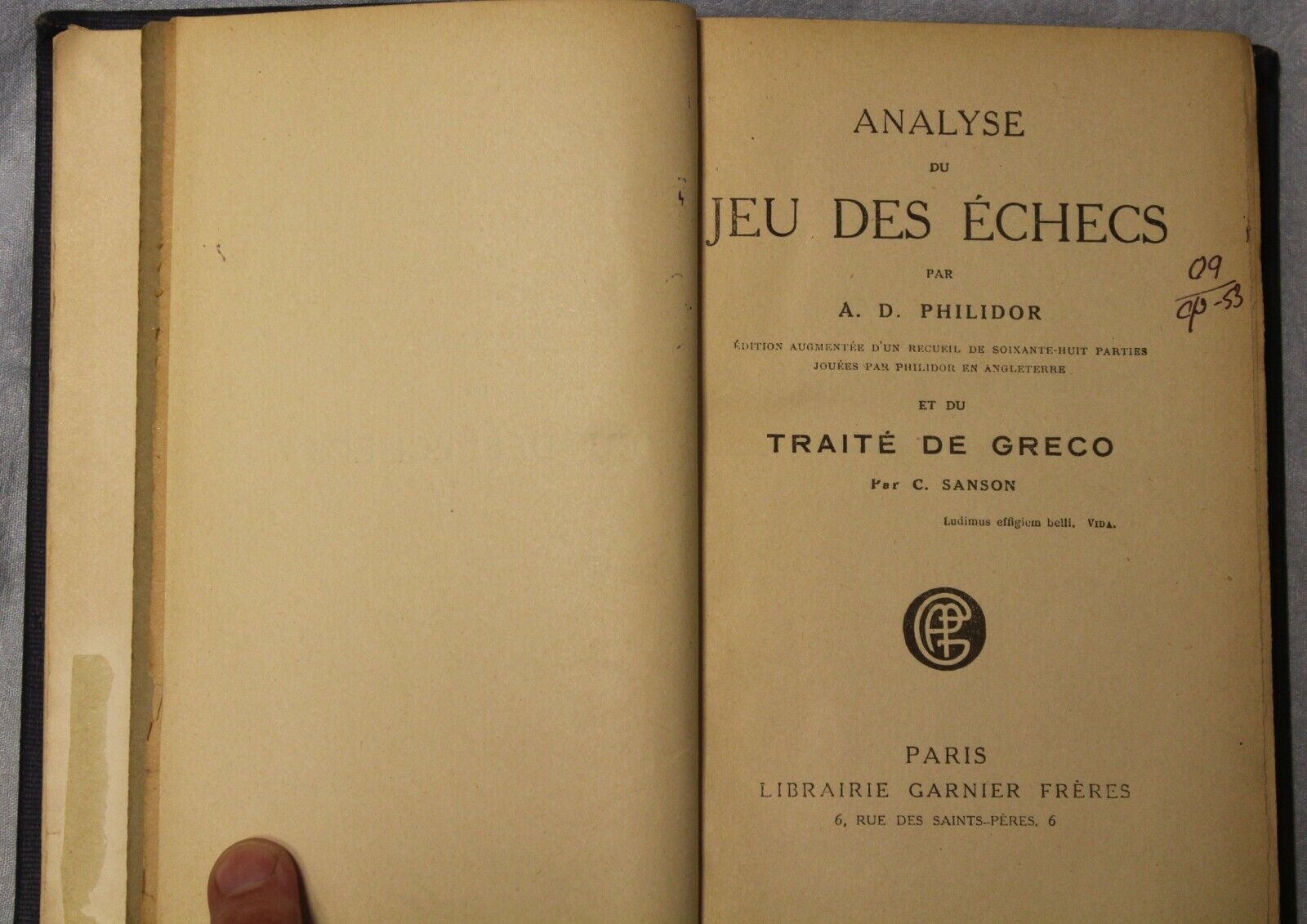 11297.French Chess Books:Analyse échecs.Philidor.Traite du Jeu Des Echecs.Greco
