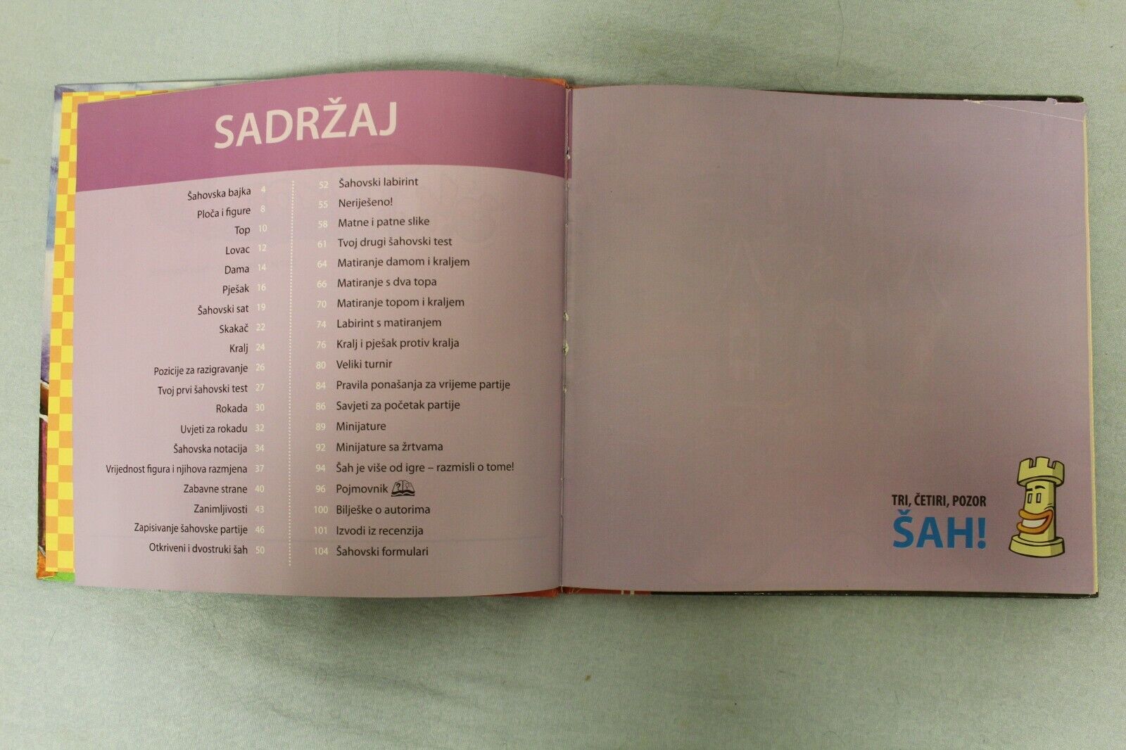 11660.Set: Chess Kids Children Tutorial Croatian book & Notebook Tri, Cetiri, Pozor, S