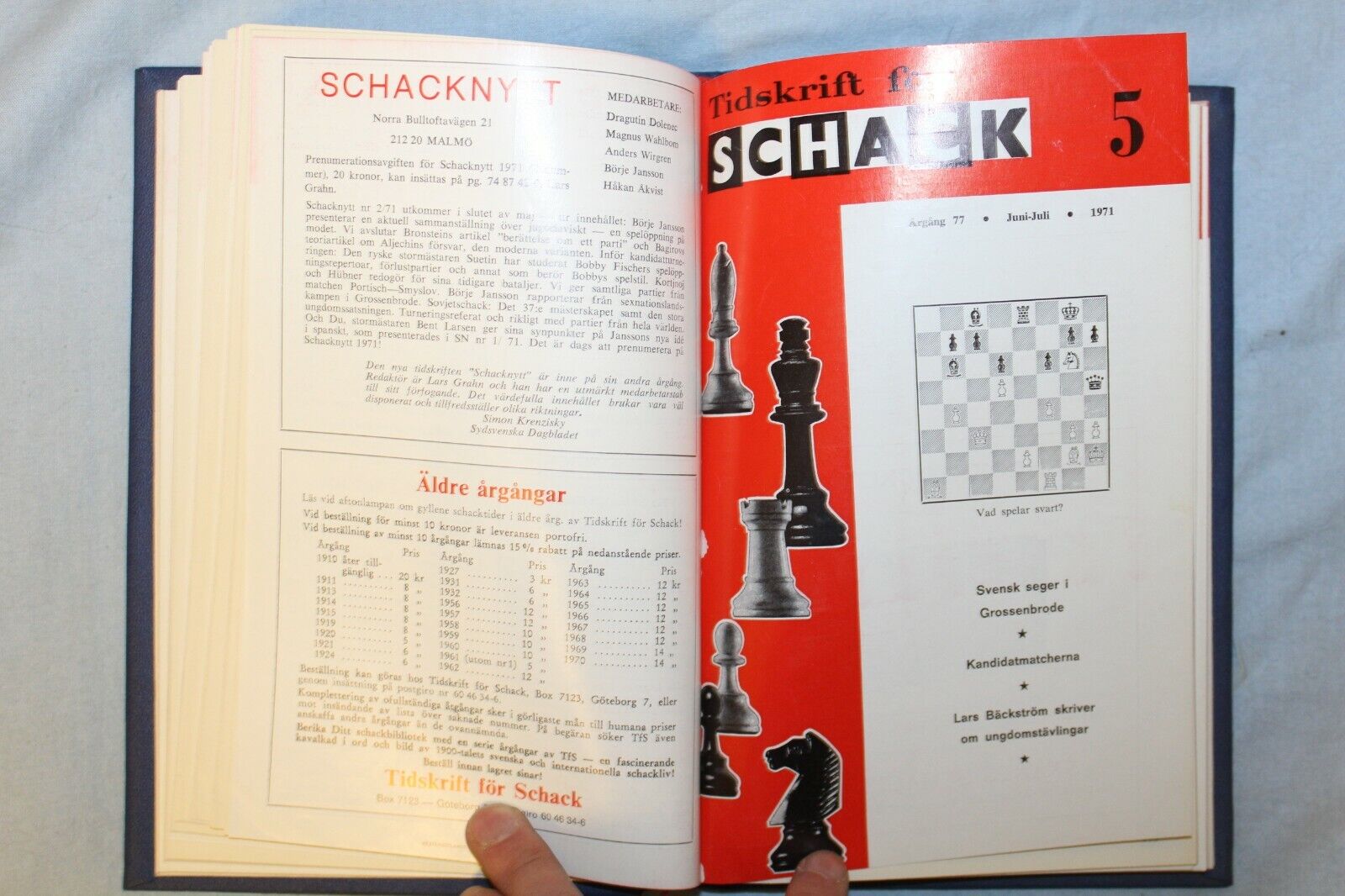 11885.Swedish Chess Magazine Tidskrift for Schack. Complete yearly set 10 issues. 1971